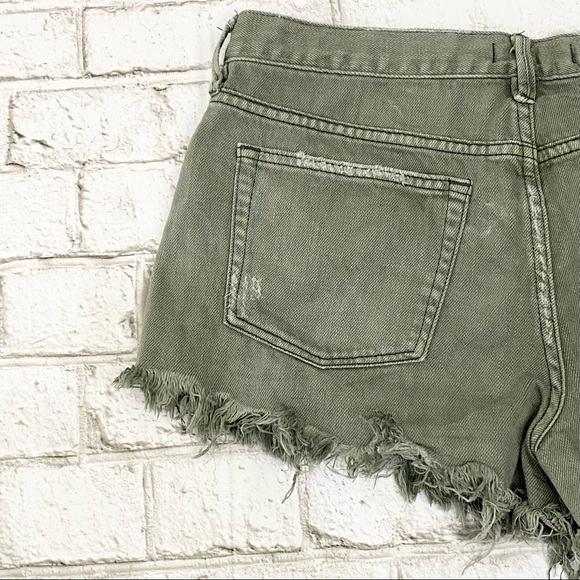 FREE PEOPLE We The Free Loving Good Vibrations Cutoff Olive Green Denim Shorts - Picture 5 of 13